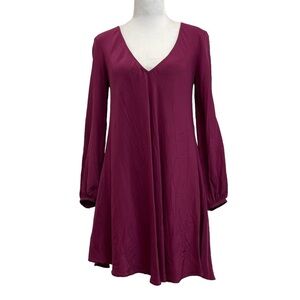 Amanda Uprichard 100% Silk Maroon Puff Long Sleeve Mini Shift Dress